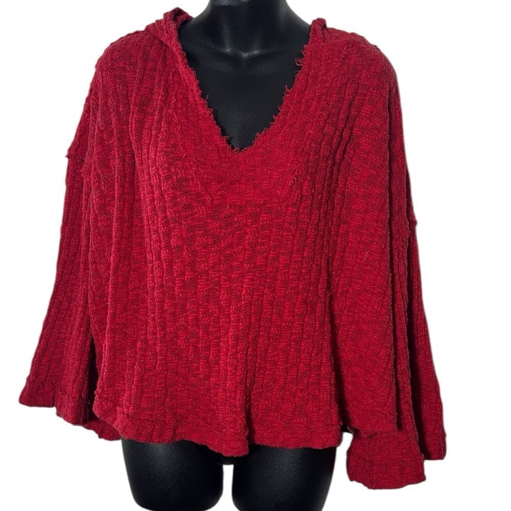 Free people women’s‎ Baja babe hooded hacci sweater medium red speckled